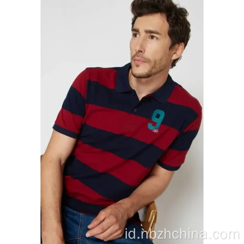 Mens casual benang pewarna garis -garis lengan pendek polo